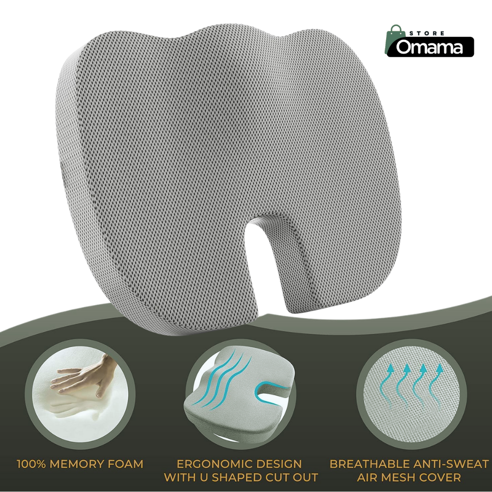 Omama Comfort Memory Foam Seat Cushion – Large Black | Tailbone, Coccyx & Back Pain Relief for Office, Car & Home - Image 8