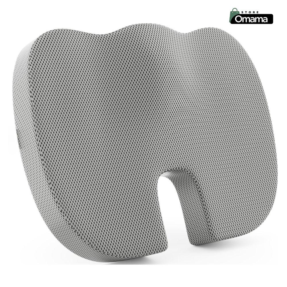 Omama Comfort Memory Foam Seat Cushion – Large Black | Tailbone, Coccyx & Back Pain Relief for Office, Car & Home