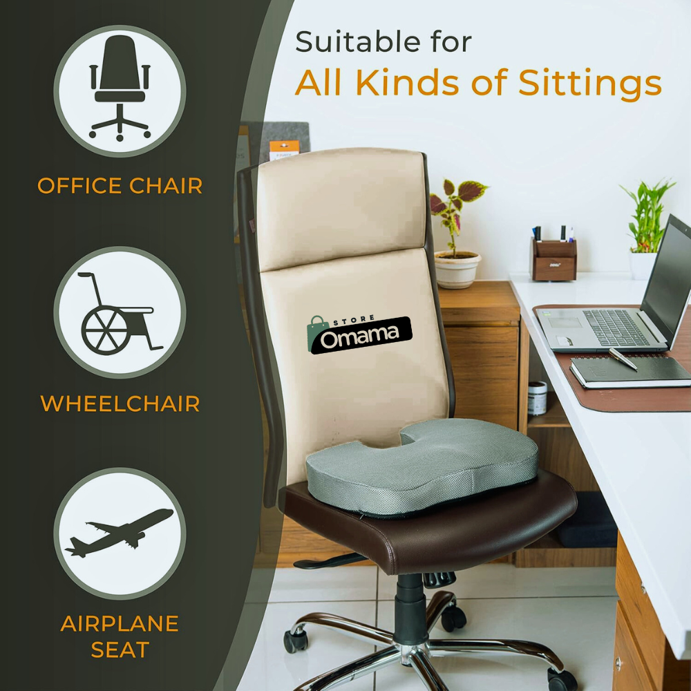 Omama Comfort Memory Foam Seat Cushion – Large Black | Tailbone, Coccyx & Back Pain Relief for Office, Car & Home - Image 6