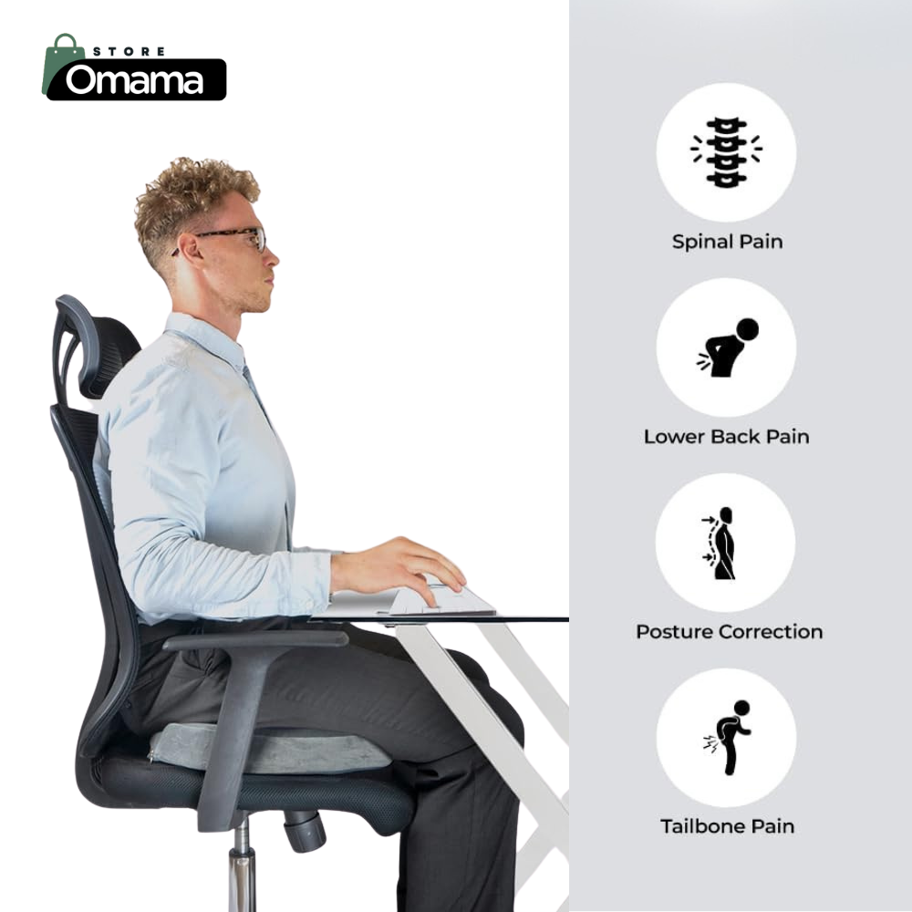 Omama Comfort Memory Foam Seat Cushion – Large Black | Tailbone, Coccyx & Back Pain Relief for Office, Car & Home - Image 3