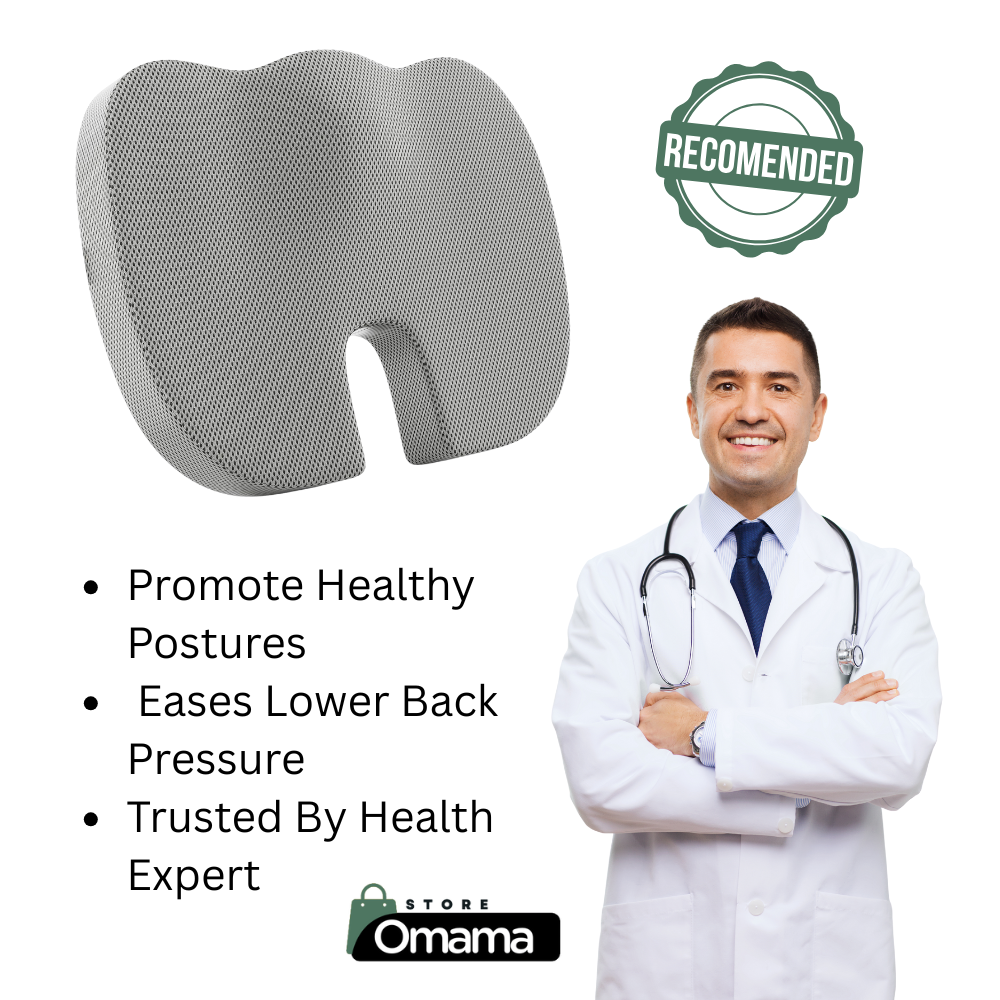 Omama Comfort Memory Foam Seat Cushion – Large Black | Tailbone, Coccyx & Back Pain Relief for Office, Car & Home - Image 2